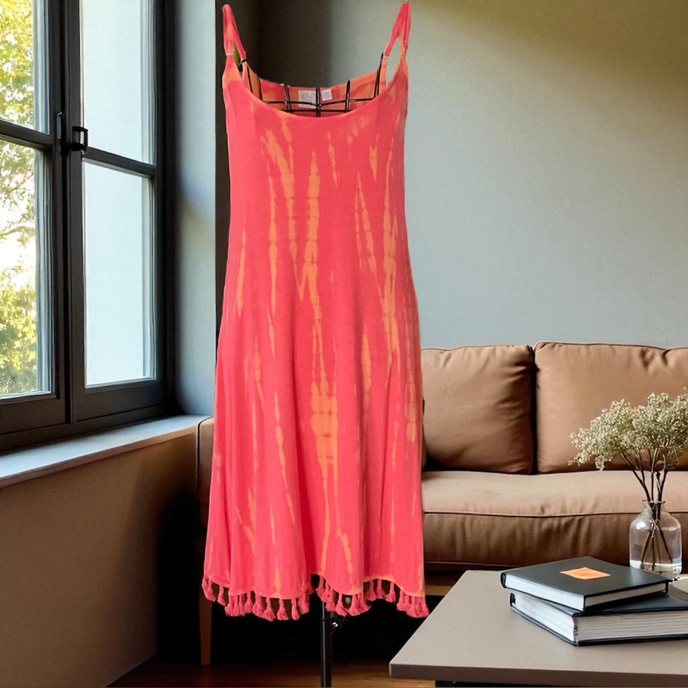 💖 Coral Tie-Dye Tassel Summer Dress